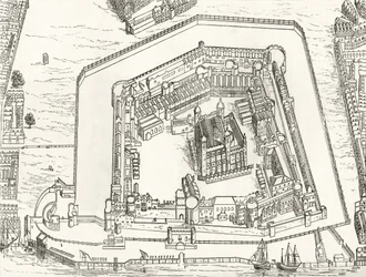 Vogelperspektive des Tower of London im Jahr 1688, aus 